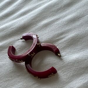 Red Alabama Hoop Earrings with Gold Accents